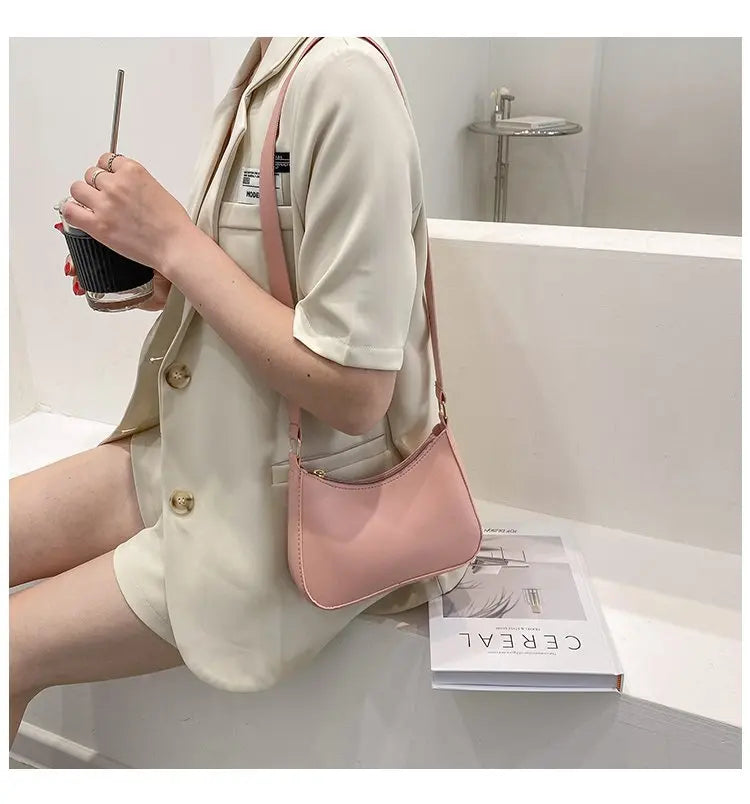 New Women's Fashion Handbags Retro Solid Color PU Leather Shoulder Underarm Bag Casual Women Hobos Handbags