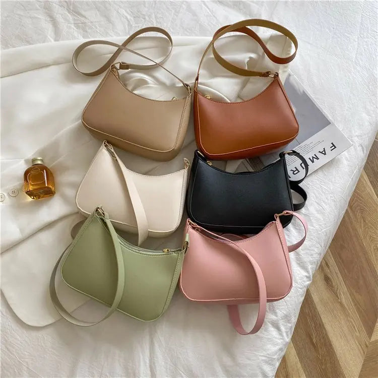 New Women's Fashion Handbags Retro Solid Color PU Leather Shoulder Underarm Bag Casual Women Hobos Handbags