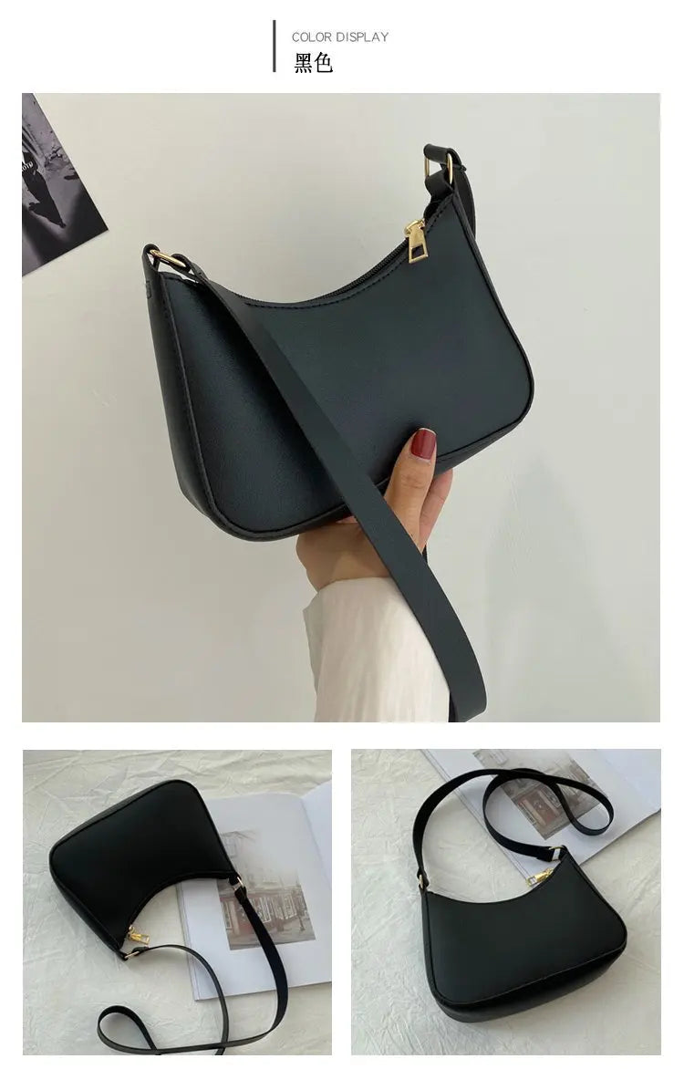 New Women's Fashion Handbags Retro Solid Color PU Leather Shoulder Underarm Bag Casual Women Hobos Handbags