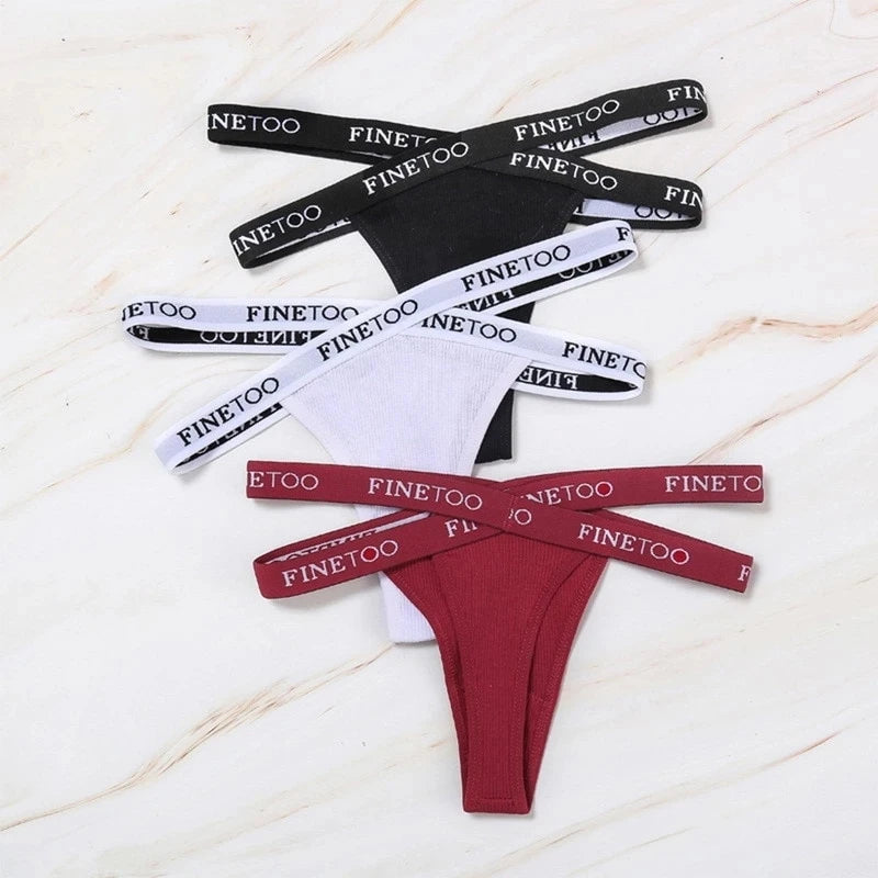 Cotton G-String Sexy Cross Strap Women's Panties FINETOO Letter High Waisted Panties Fashion Thongs Women Panty Lingerie M-XL