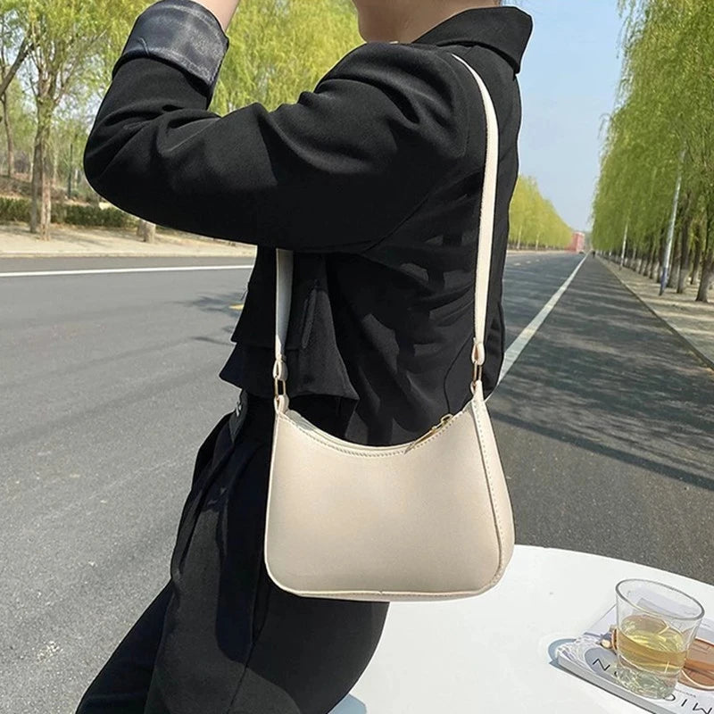 New Women's Fashion Handbags Retro Solid Color PU Leather Shoulder Underarm Bag Casual Women Hobos Handbags