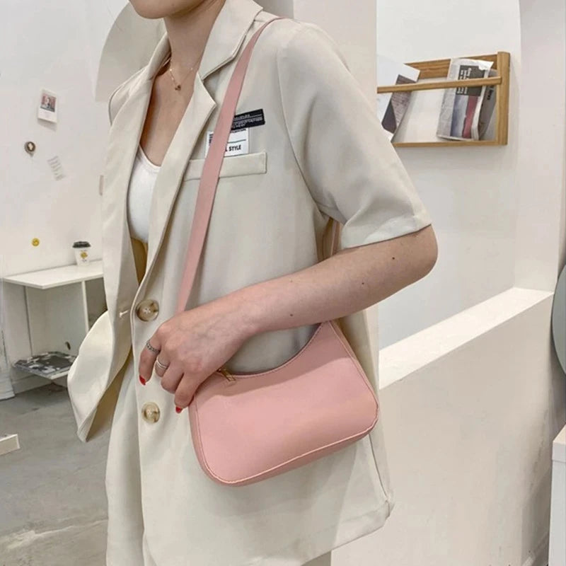 New Women's Fashion Handbags Retro Solid Color PU Leather Shoulder Underarm Bag Casual Women Hobos Handbags