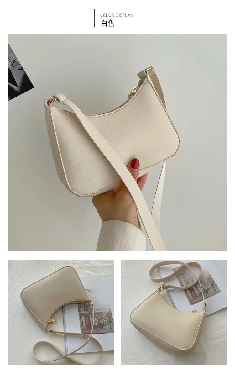 New Women's Fashion Handbags Retro Solid Color PU Leather Shoulder Underarm Bag Casual Women Hobos Handbags