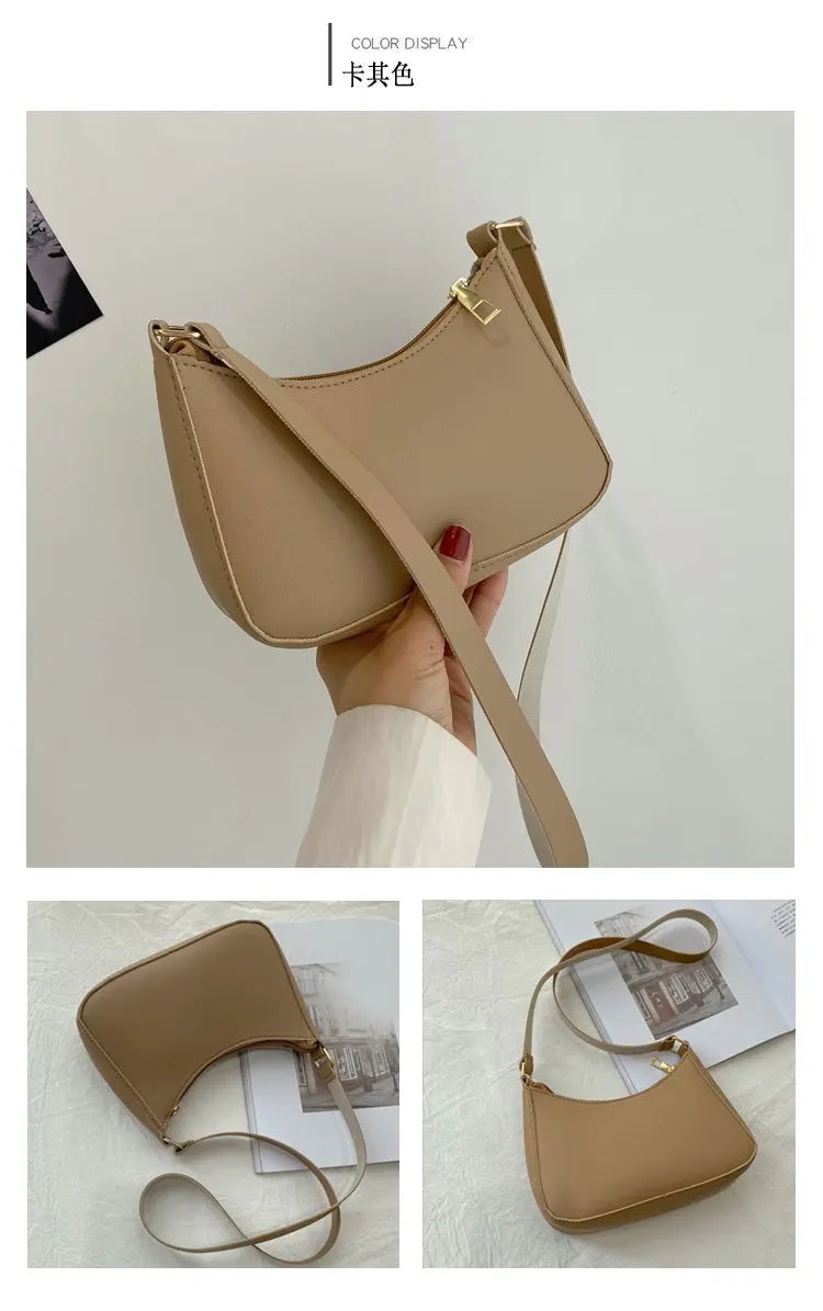 New Women's Fashion Handbags Retro Solid Color PU Leather Shoulder Underarm Bag Casual Women Hobos Handbags