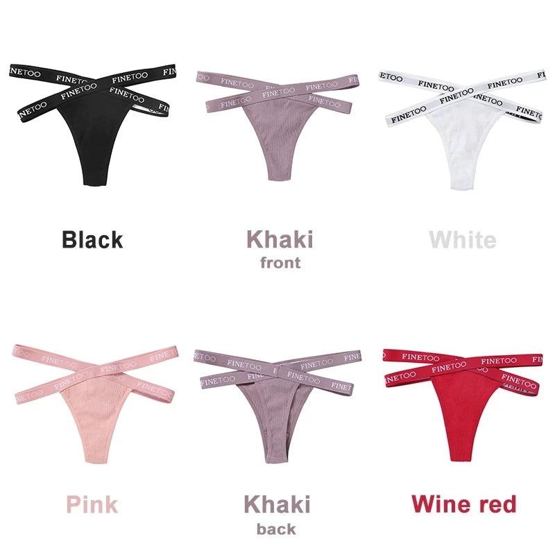 Cotton G-String Sexy Cross Strap Women's Panties FINETOO Letter High Waisted Panties Fashion Thongs Women Panty Lingerie M-XL