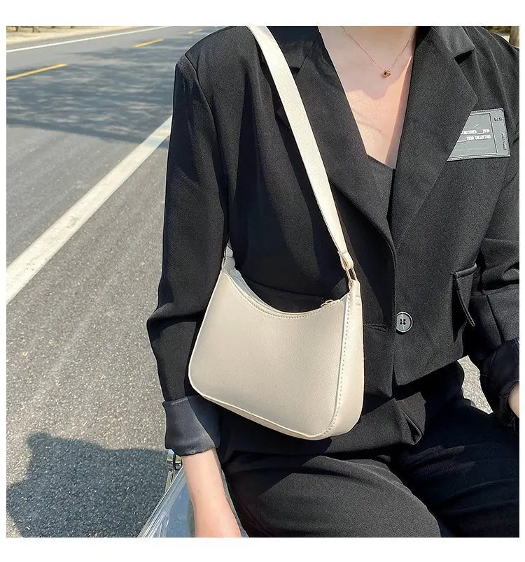 New Women's Fashion Handbags Retro Solid Color PU Leather Shoulder Underarm Bag Casual Women Hobos Handbags