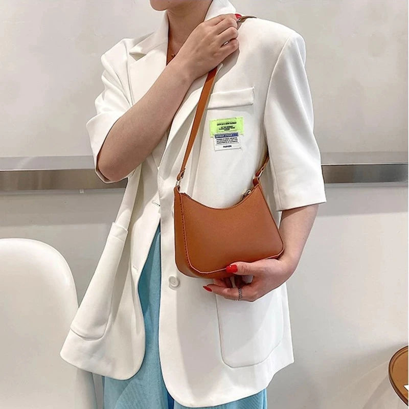 New Women's Fashion Handbags Retro Solid Color PU Leather Shoulder Underarm Bag Casual Women Hobos Handbags