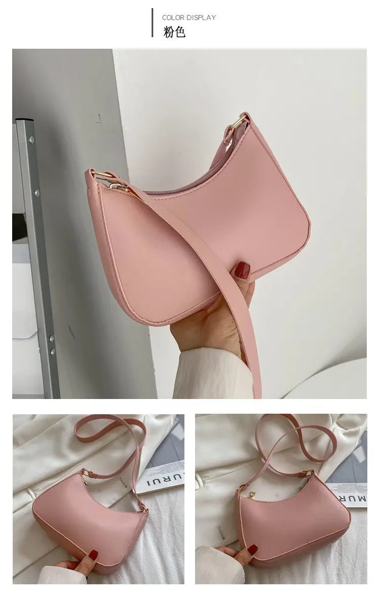 New Women's Fashion Handbags Retro Solid Color PU Leather Shoulder Underarm Bag Casual Women Hobos Handbags