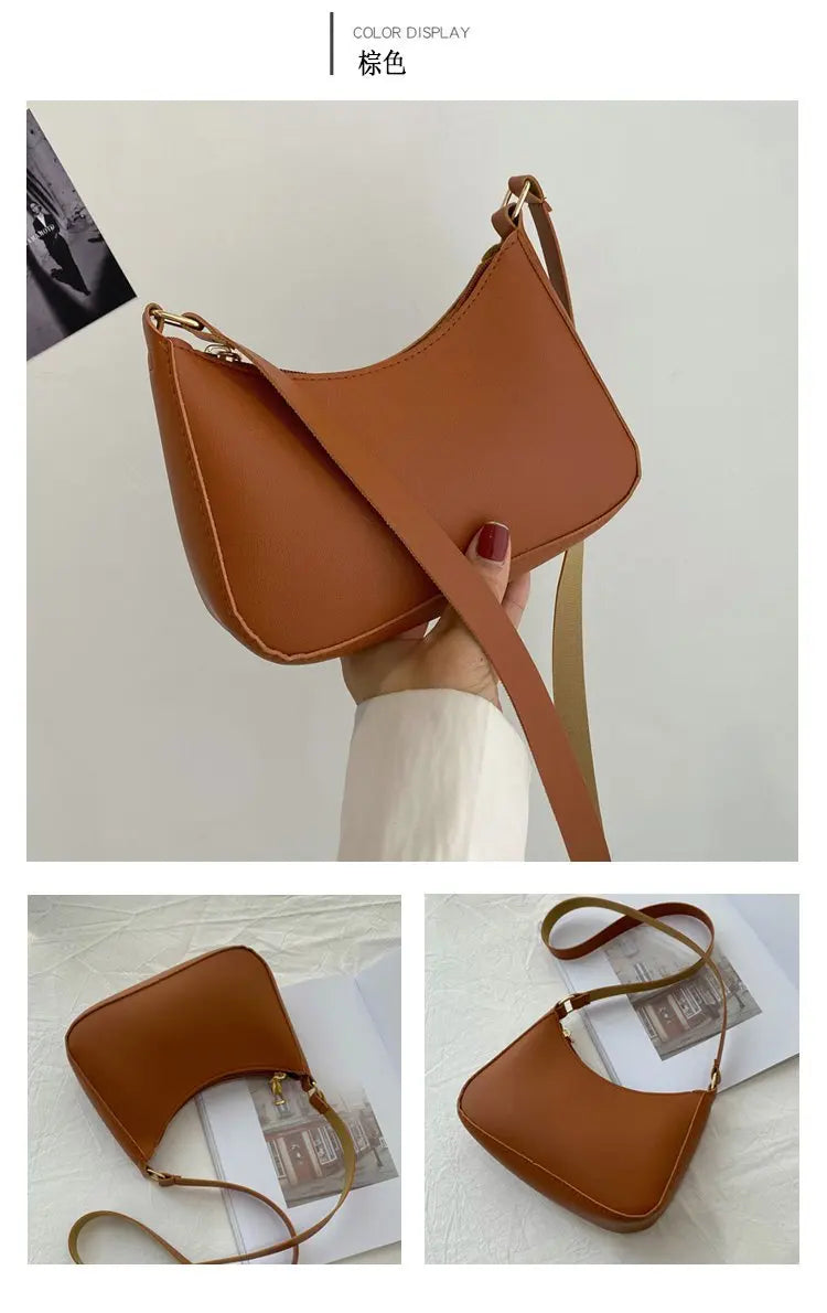 New Women's Fashion Handbags Retro Solid Color PU Leather Shoulder Underarm Bag Casual Women Hobos Handbags