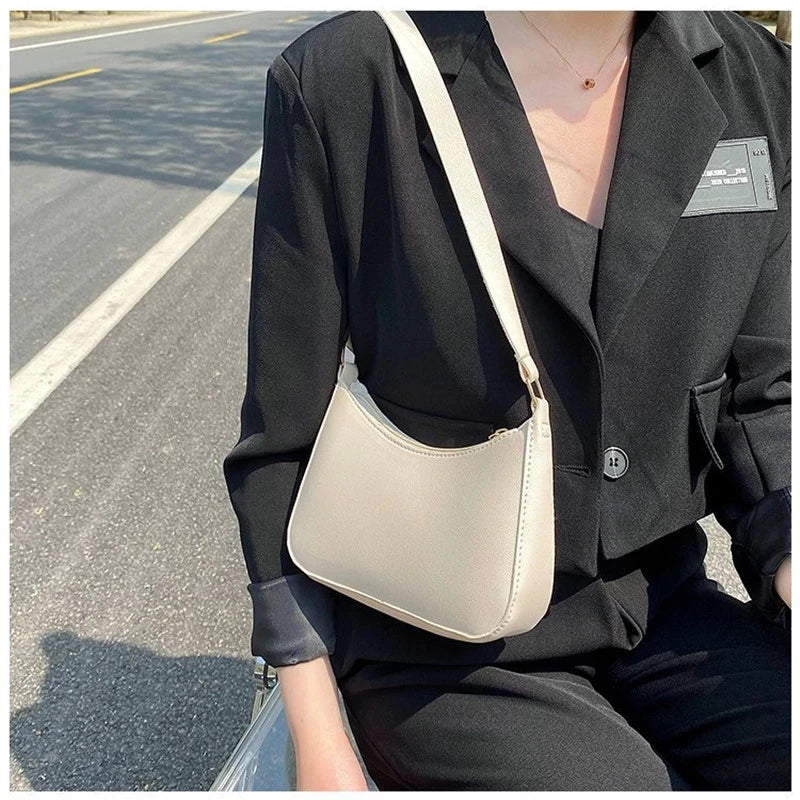 New Women's Fashion Handbags Retro Solid Color PU Leather Shoulder Underarm Bag Casual Women Hobos Handbags