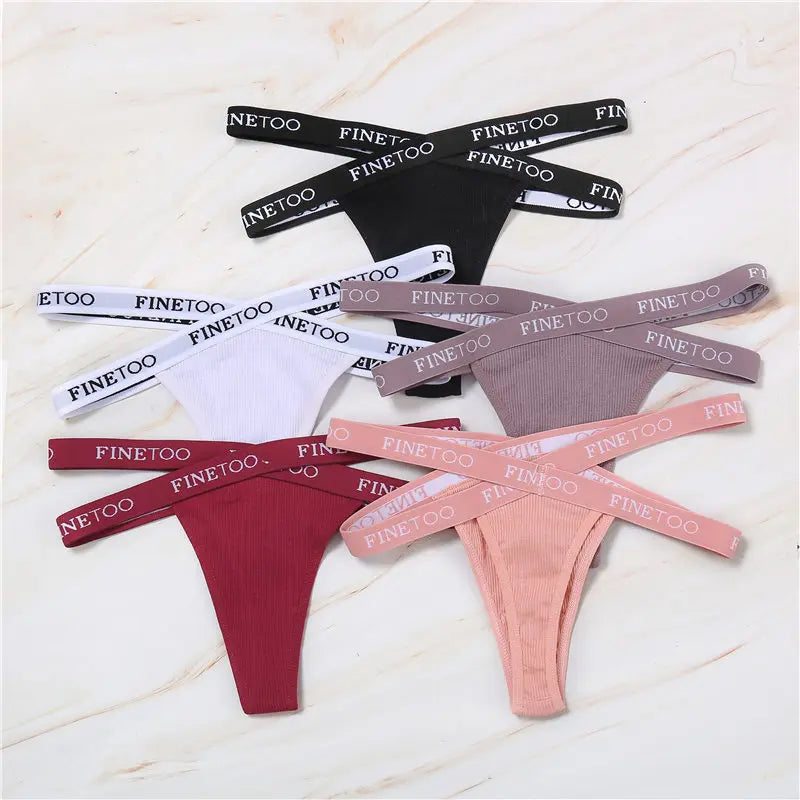 Cotton G-String Sexy Cross Strap Women's Panties FINETOO Letter High Waisted Panties Fashion Thongs Women Panty Lingerie M-XL