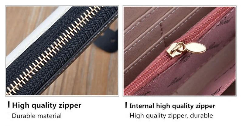 Geometric Patchwork PU Leather Women Long Zipper Wrist Purses Tassel Design Clutch Forever Young Wallet Female Card Holder