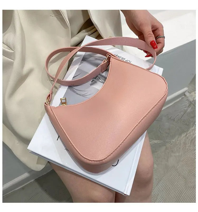 New Women's Fashion Handbags Retro Solid Color PU Leather Shoulder Underarm Bag Casual Women Hobos Handbags