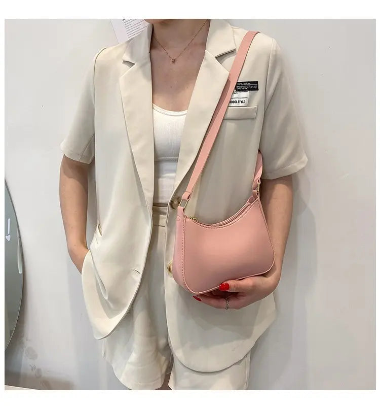 New Women's Fashion Handbags Retro Solid Color PU Leather Shoulder Underarm Bag Casual Women Hobos Handbags