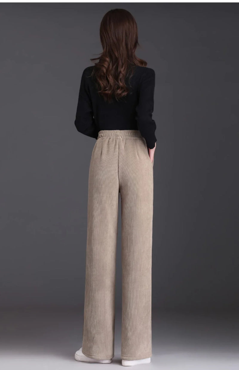 Winter New Women's Chenillebell Bottoms Fleece-lined Straight-leg Casual Wool Pants Autumn High-quality Ladies Trousers