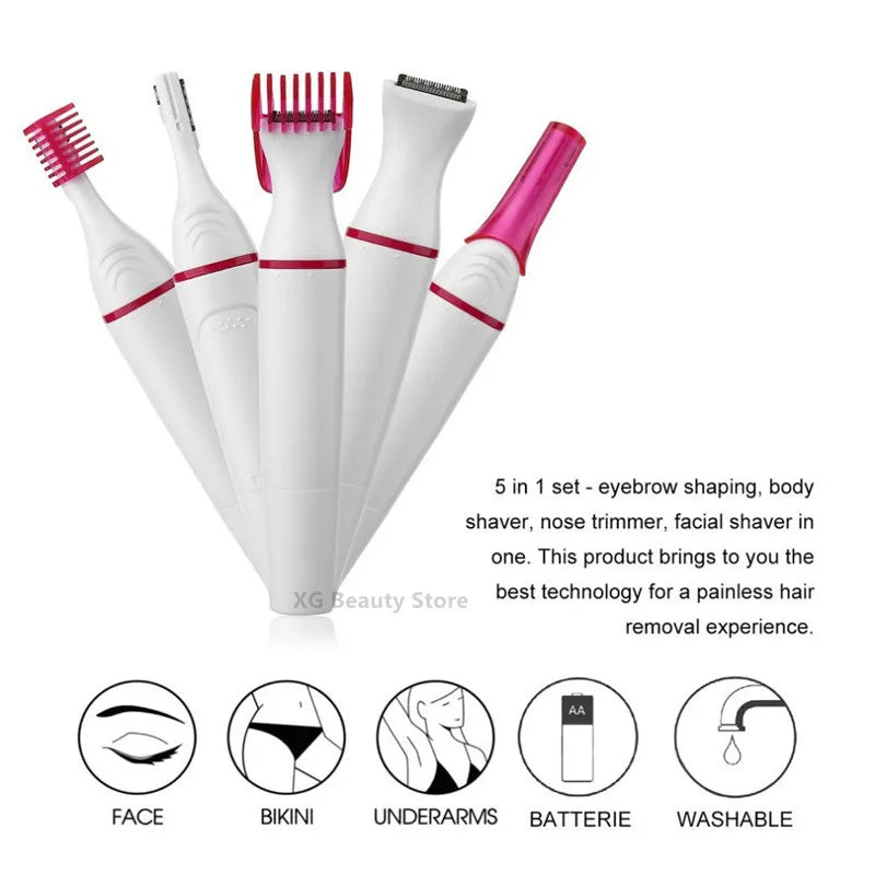 Multifunction White Electric Epilator For Women Hair Remover Shaver Razor For Eyebrow Underarm Bikini 5 In 1 Depilador Feminino