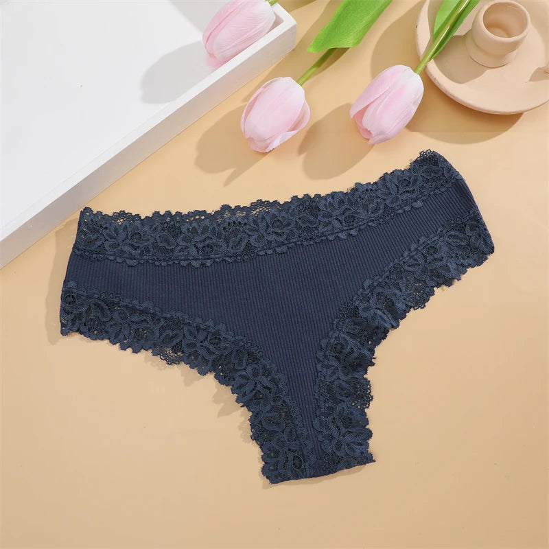 5Pcs/set Women Cotton Panties Floral Lace Intimate Underwear Trendy Patchwork Lace Briefs Female Soft Underpants Lingerie S-XL