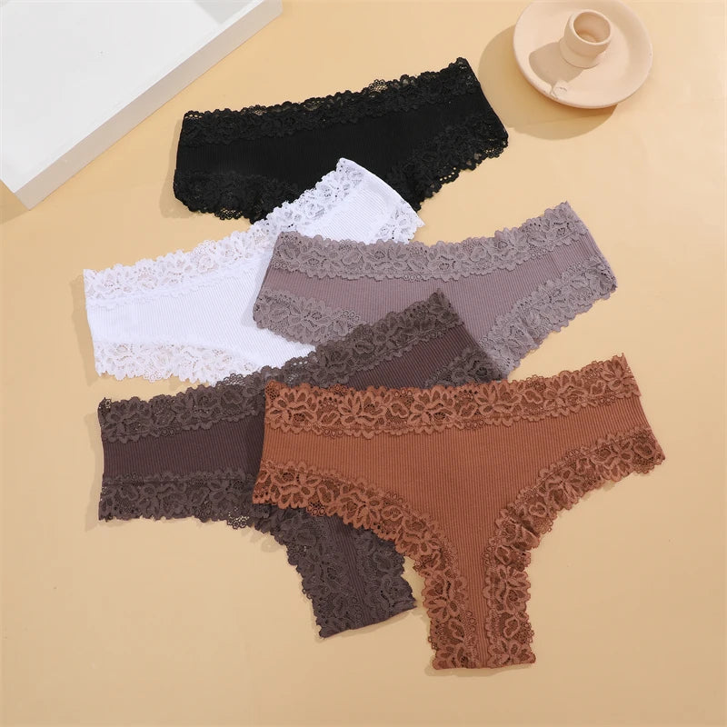 5Pcs/set Women Cotton Panties Floral Lace Intimate Underwear Trendy Patchwork Lace Briefs Female Soft Underpants Lingerie S-XL