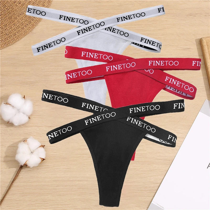 Cotton G-String Sexy Cross Strap Women's Panties FINETOO Letter High Waisted Panties Fashion Thongs Women Panty Lingerie M-XL