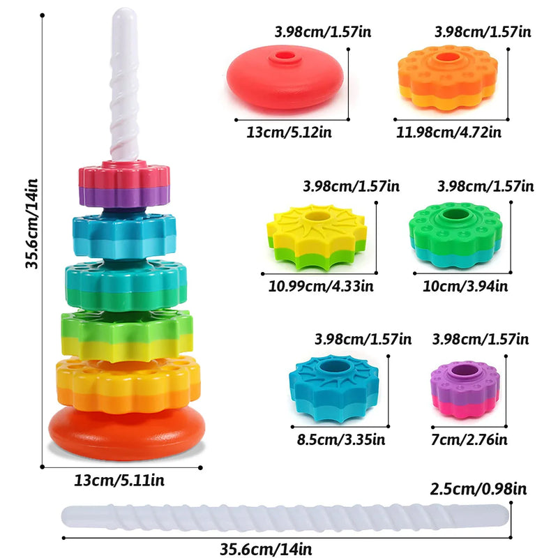 Montessori Rotating Rainbow Tower Baby Stacking Puzzle Toys Safety and Environmental Protection Colored Children's Toys