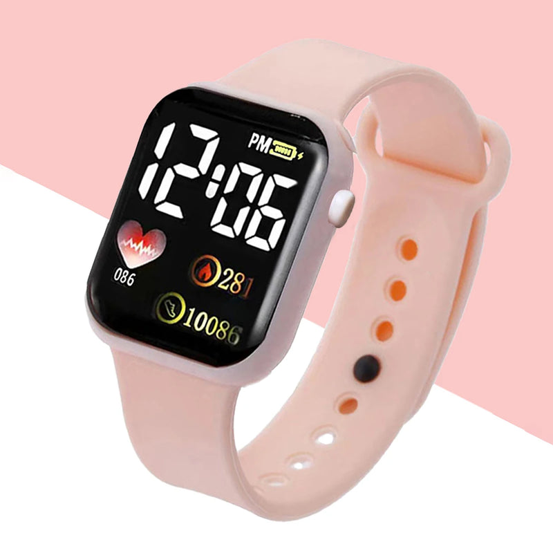 5Pcs/Set Women's Cartoon Heart-Shaped LED Square Digital Watch And Heart-Shaped Jewelry Set (Relógio)