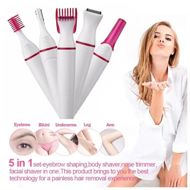 Multifunction White Electric Epilator For Women Hair Remover Shaver Razor For Eyebrow Underarm Bikini 5 In 1 Depilador Feminino