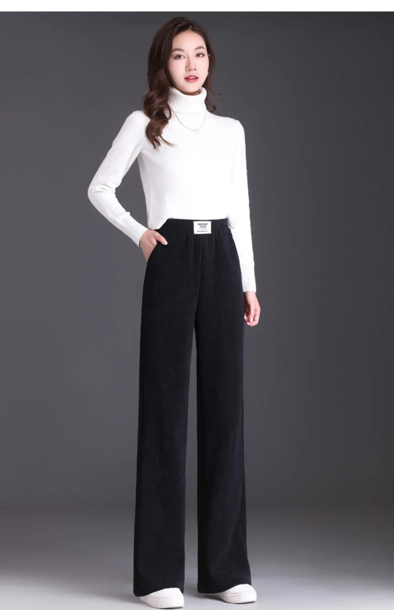 Winter New Women's Chenillebell Bottoms Fleece-lined Straight-leg Casual Wool Pants Autumn High-quality Ladies Trousers