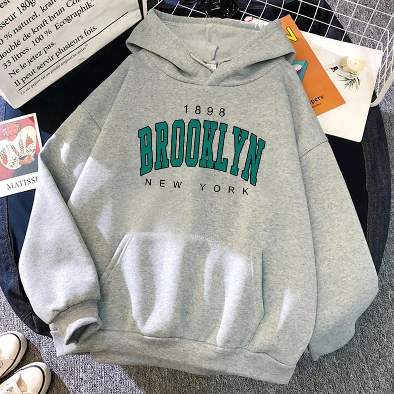 Brooklyn Letter Print Hooded Sweater Fashion Hoodie Kids Hip Hop Street Ladies New York Autumn Clothing Hoodie for Women