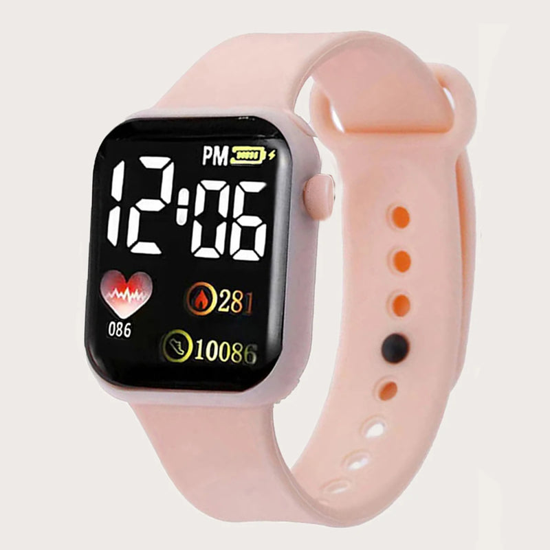 5Pcs/Set Women's Cartoon Heart-Shaped LED Square Digital Watch And Heart-Shaped Jewelry Set (Relógio)