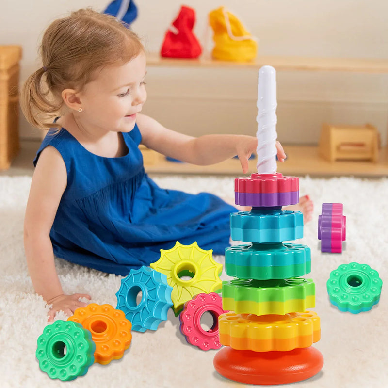 Montessori Rotating Rainbow Tower Baby Stacking Puzzle Toys Safety and Environmental Protection Colored Children's Toys