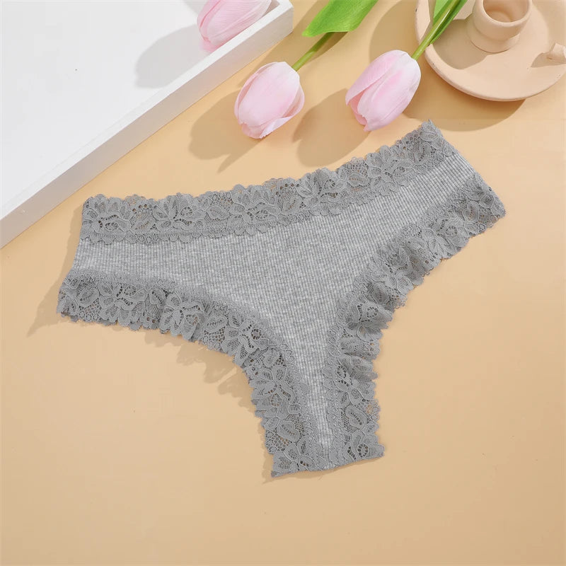 5Pcs/set Women Cotton Panties Floral Lace Intimate Underwear Trendy Patchwork Lace Briefs Female Soft Underpants Lingerie S-XL