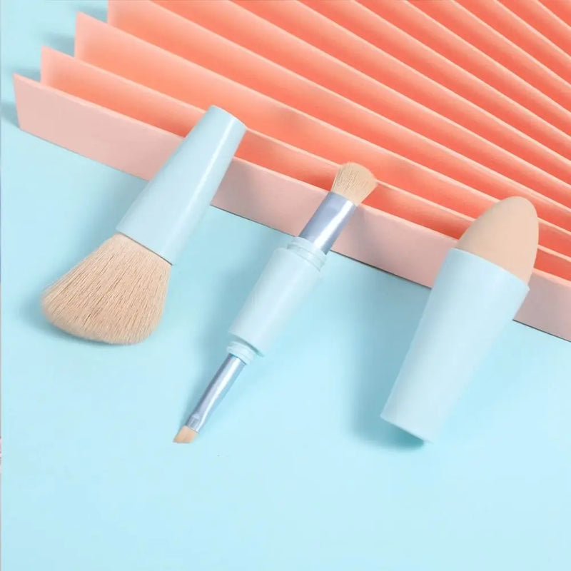 1Set Multitasker 4-in-1 Makeup Brushes Portable Travel Face Highlight Eye Shadow Powder Blusher Brush Detachable Beauty Tools