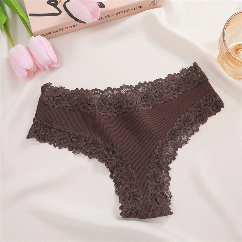 5Pcs/set Women Cotton Panties Floral Lace Intimate Underwear Trendy Patchwork Lace Briefs Female Soft Underpants Lingerie S-XL