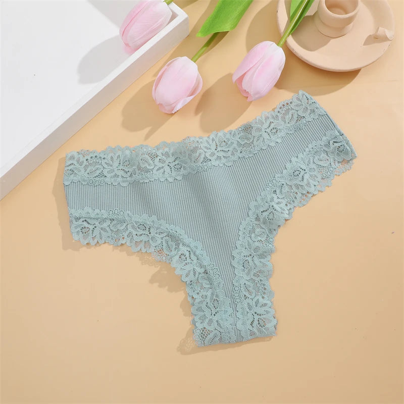 5Pcs/set Women Cotton Panties Floral Lace Intimate Underwear Trendy Patchwork Lace Briefs Female Soft Underpants Lingerie S-XL